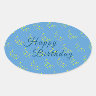 Adesivo Oval Ouro Starry Moon, Picton Blue Happy Birday