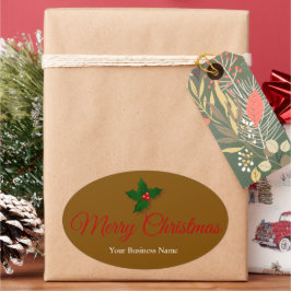 Adesivo Oval Oval de Mensagem de Natal Festivo e Elegante