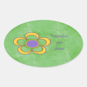 Adesivo Oval Oval roxo verde de Polkadot do Sunburst
