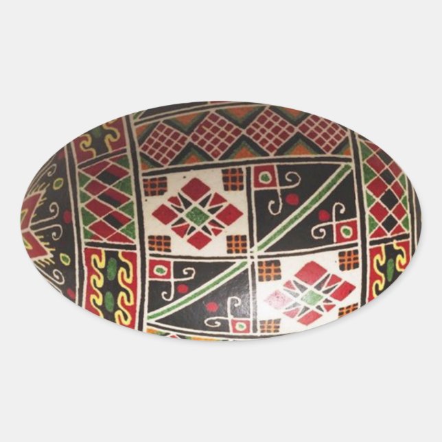 Adesivo Oval Ovo da páscoa ucraniano pintado mão (Frente)