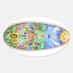 Adesivo Oval Ovo da páscoa ucraniano Pysanka