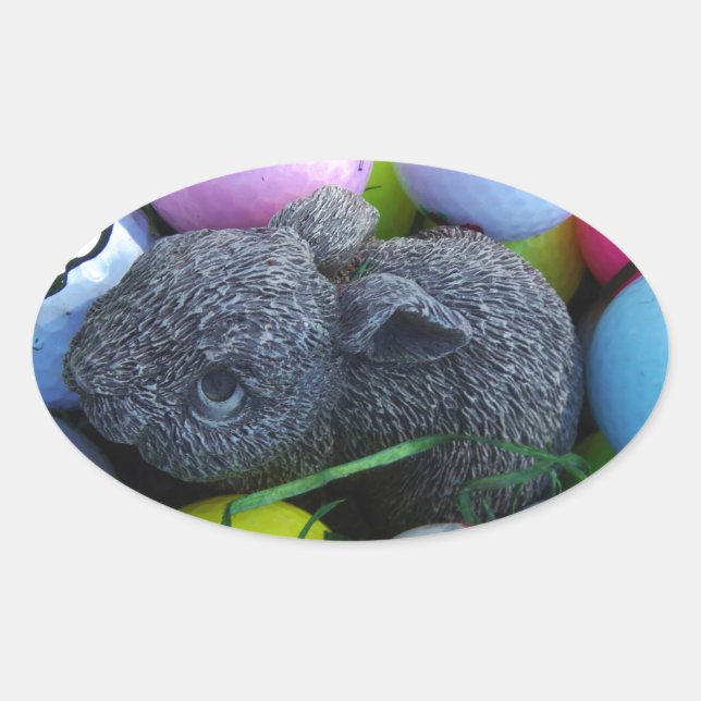 Adesivo Oval Ovos de Páscoa, Bolas de Golfe de Coelho (Frente)