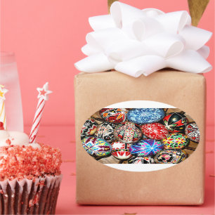 Adesivo Oval Ovos de Páscoa ucranianos