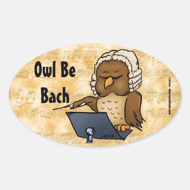 Adesivo Oval Owl Be Bach Funny Owl Cartoon (Frente)