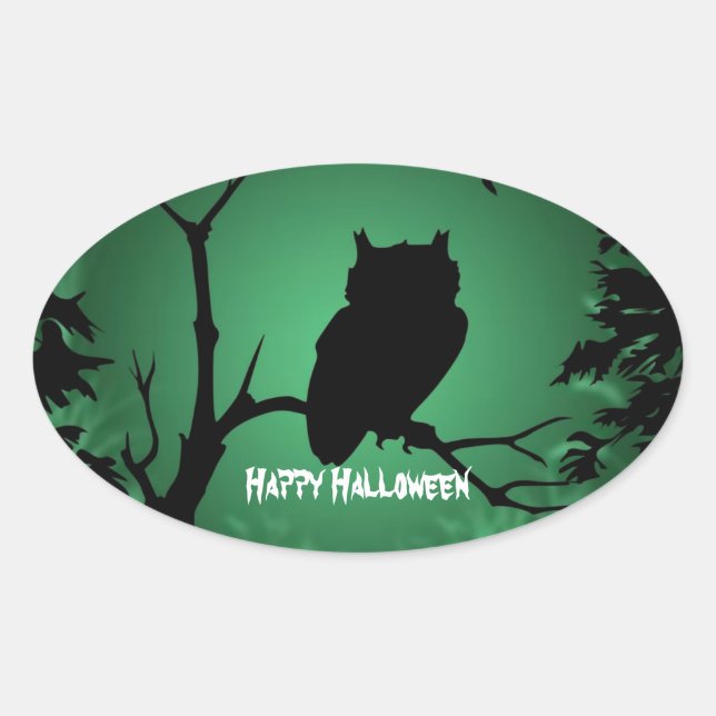 Adesivo Oval Owl Silhouette Halloween (Frente)