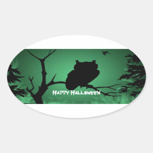 Adesivo Oval Owl Silhouette Halloween