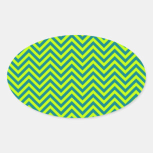Adesivo Oval Padrão Chevron Teal E Verde limão