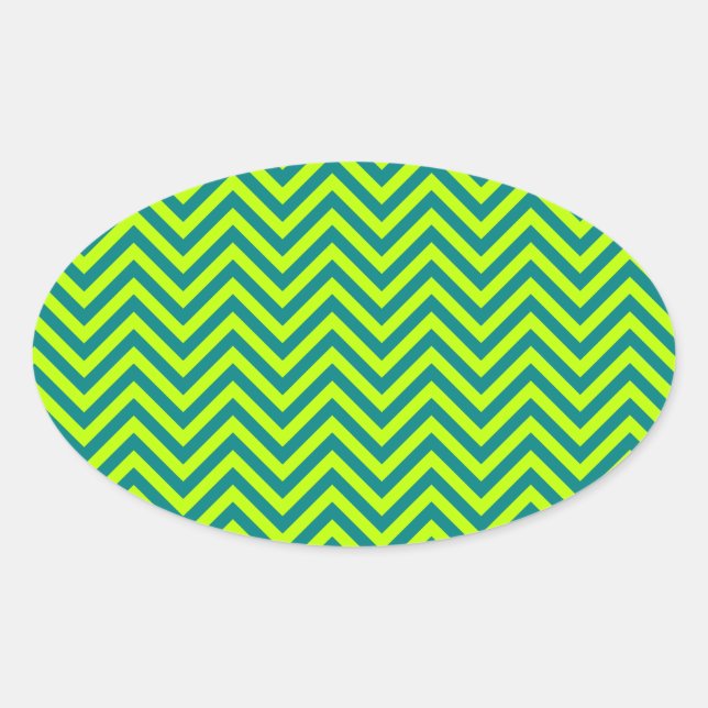Adesivo Oval Padrão Chevron Teal E Verde limão (Frente)