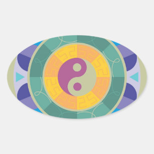 Adesivo Oval Padrão Colorido Yin Yang