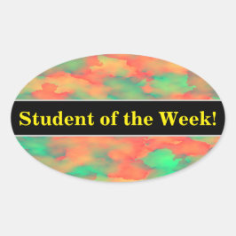 Adesivo Oval Padrão de Abstrato verde, tipo aquarela vermelha