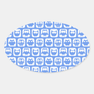 Adesivo Oval Padrão de Coruja Azul