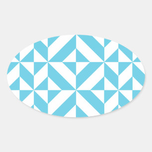 Adesivo Oval Padrão de Deco Geométrico Azul do Oceano
