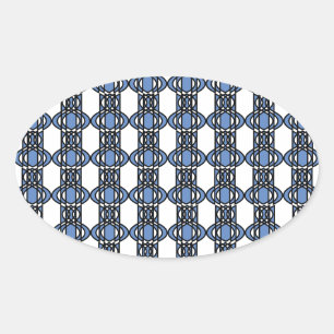 Adesivo Oval Padrão de escaravelho Abstrato Azul do Mod Retro