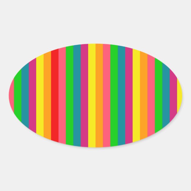 Adesivo Oval Padrão de faixas verticais do arco-íris multicolor (Frente)