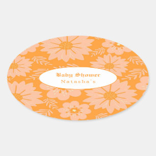 Adesivo Oval Padrão de Flor Cor Laranja de Cor Laranja de Pêsse