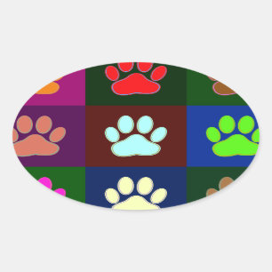 Adesivo Oval Padrão de impressão de pata de cão multicolorid