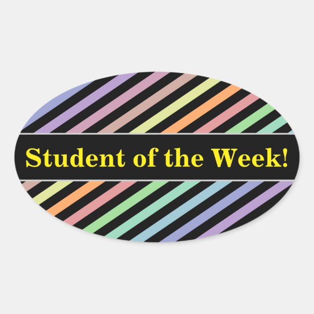 Adesivo Oval Padrão de Linhas de Cores Pretas e Pastel do Aluno (Frente)