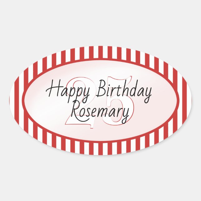 Adesivo Oval Padrão de listras simples, vermelho/branco, de ida (Frente)
