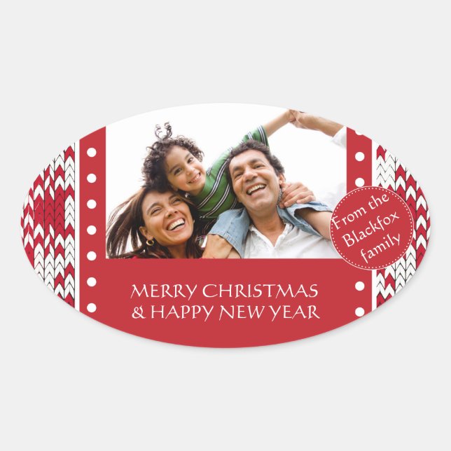 Adesivo Oval Padrão de malha de Natal (Frente)