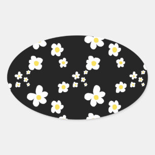 Adesivo Oval Padrão de margarida preto amarelo branco, moderno
