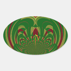 Adesivo Oval Padrão de Motivo Floral Verde Étnico Africano