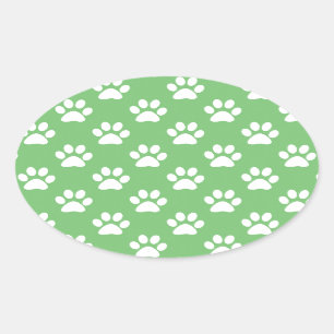 Adesivo Oval Padrão de patas verdes e brancas