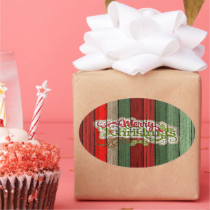 Adesivo Oval Padrão de Pavimentos de Madeira Vermelho Verde Per