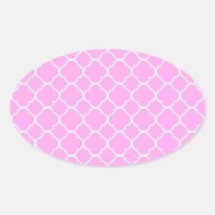 Adesivo Oval Padrão De Quatrefoil Cor-De-Rosa E Branco