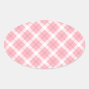 Adesivo Oval Padrão De Tartan Cor-De-Rosa E Branco