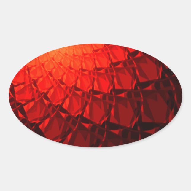 Adesivo Oval Padrão Fractal Vermelho (Frente)