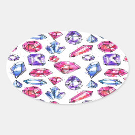 Adesivo Oval Padrão Gem Cute