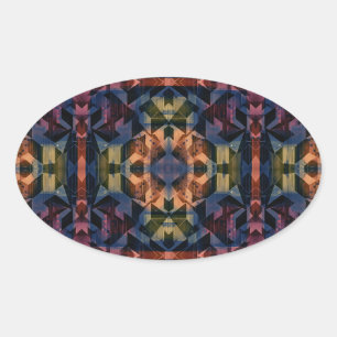 Adesivo Oval Padrão geométrico multicolorido com flor marrom