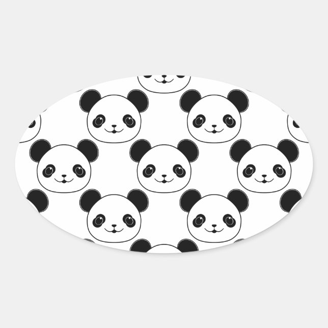 Adesivo Oval Padrão Kawaii Panda Em Preto E Branco (Frente)