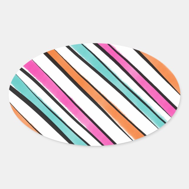 Adesivo Oval Padrão Simples de Stripe de Watercolor (Frente)