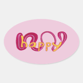 Adesivo Oval Palavras Boas Positivas Palavras Amarelas Magenta