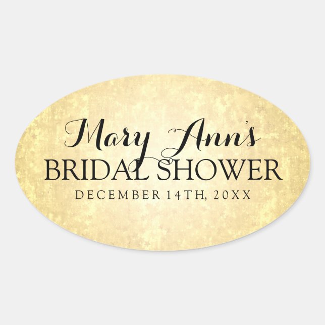 Adesivo Oval Palha De Casamento, Palha De Ouro, Estrelas Confet (Frente)