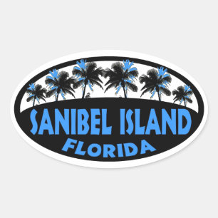 Adesivo Oval Palmas do azul de Florida da ilha de Sanibel
