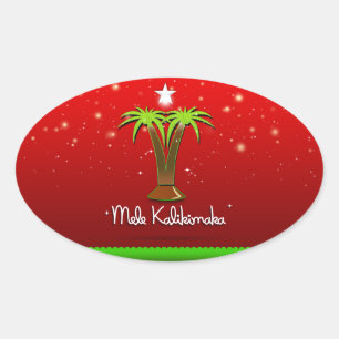 Adesivo Oval Palmeira de Mele Kalikimaka para o Xmas