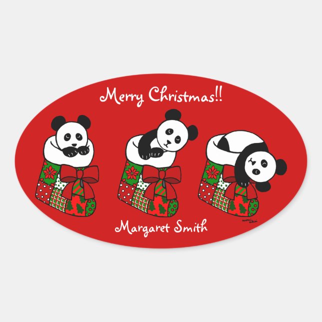 Adesivo Oval Panda de Natal Personalizado (Frente)