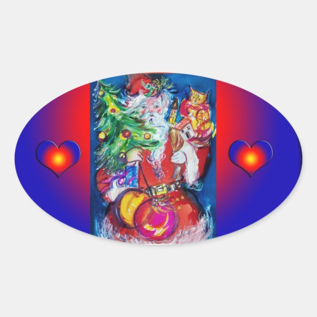 ADESIVO OVAL PAPAIS NOEIS COM ÁRVORE DE NATAL E PRESENTES (Frente)