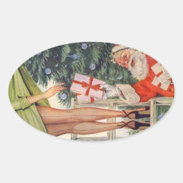 Adesivo Oval Papais noeis com Pernas de Garota Pinup com Meias-