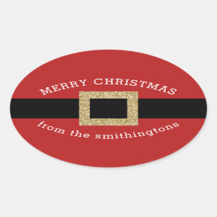 Adesivo Oval Papais noeis de Natal - Nome Personalizado Vermelh