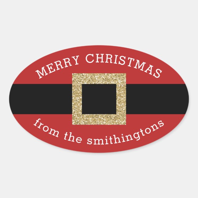 Adesivo Oval Papais noeis de Natal Nome Personalizado Vermelho  (Frente)