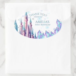 Adesivo Oval Papel de Aniversário de 1 ano do Castelo de Desenh