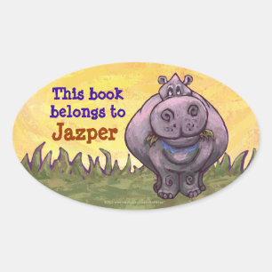 Adesivo Oval Papel de Carta Hippopotamus