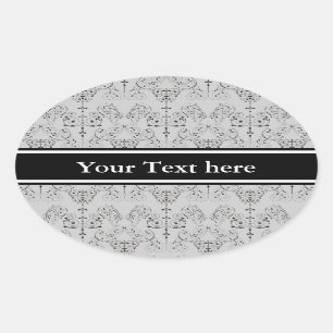 Adesivo Oval Papel de parede Vintage Damask - preto + seu backg