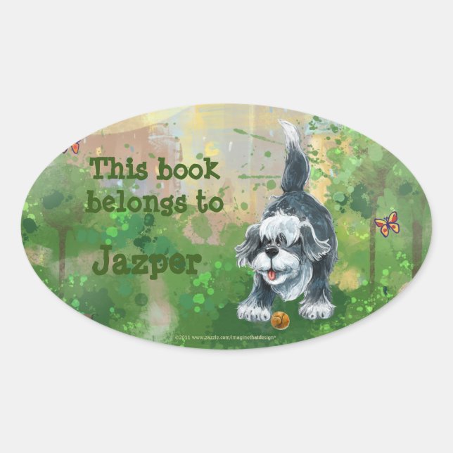 Adesivo Oval Papelaria de Cão-de-Ovelha (Frente)