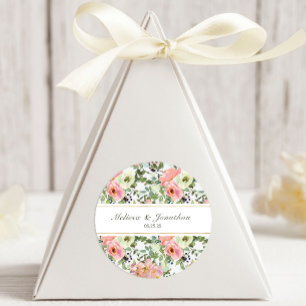 Adesivo Oval para Casamento Floral Blush e Casca d