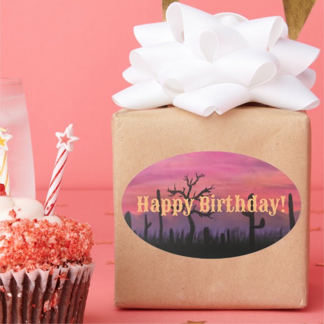 Adesivo Oval Parabéns, Arte Original (Catctus) (Festa)