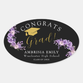 Adesivo Oval Parabéns de Graduação Floral Personalizado com Est